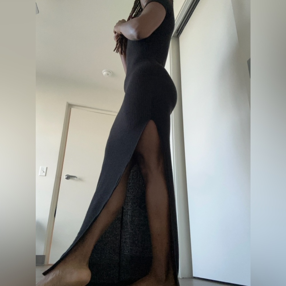Aqua Black Side-Slit Maxi Dress
